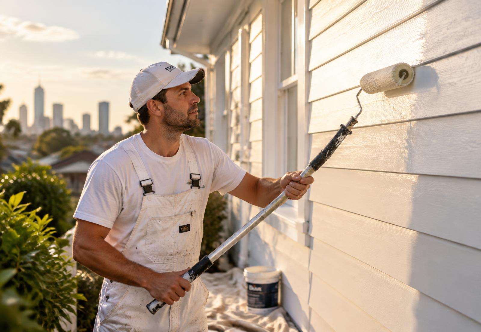 Baku Painting painter rolling fresh paint onto a Melbourne home exterior